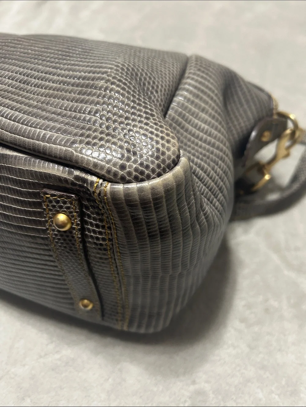 Dooney & Bourke Gray Lizard-Embossed Satchel with Gold Hardware